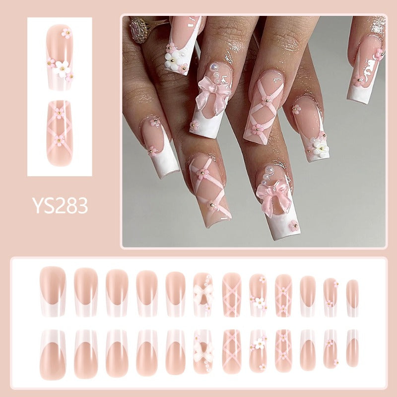 Wholesale 24 Pieces/box Valentine's Day Pink Bow Nails Kits Nail Stickers ACC-NS-MiKe032