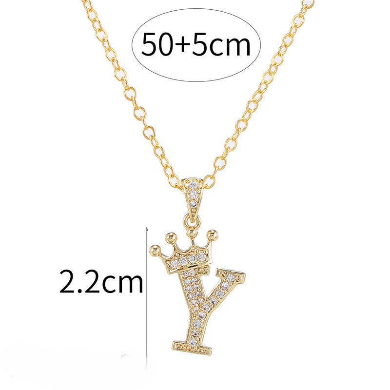 Wholesale Copper Inlaid Zircon Crown English Letter Necklaces ACC-NE-ZhuJi005