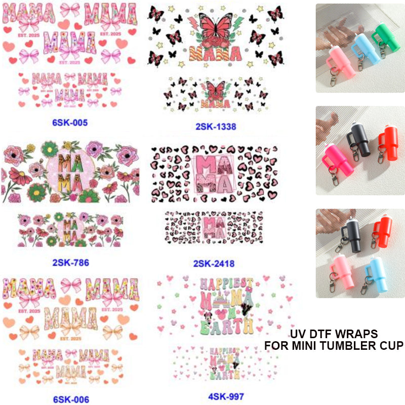 Wholesale Mix 16pcs Cartoon UV DTF Cup Wraps for Mini Tumbler Cup Keychains Accessories DIY Gift Cup Sticker Gift ACC-UDW-OSM020