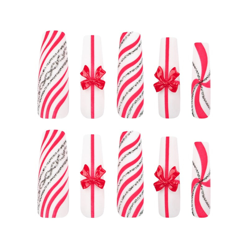 Wholesale 24 Pieces/box Christmas Red Bow Press-on Nails Kits Nail Stickers ACC-NS-LeFan184
