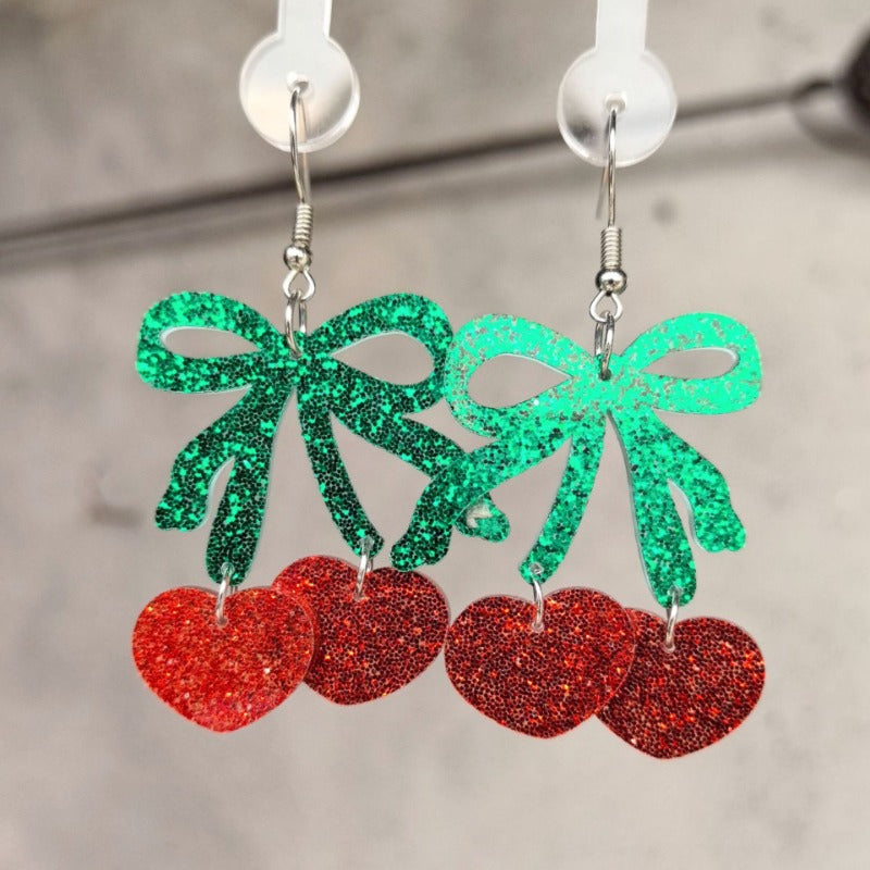 Wholesale Acrylic Valentine's Day Bowknot Cherry Heart Earrings ACC-ES-XueP042