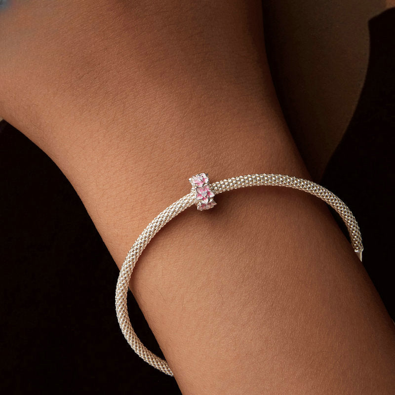 Wholesale Pink Cherry Blossom Diy Bracelet Spacer Bead Flower S925 Sterling Silver Beads ACC-CHS-YinZhiyun003