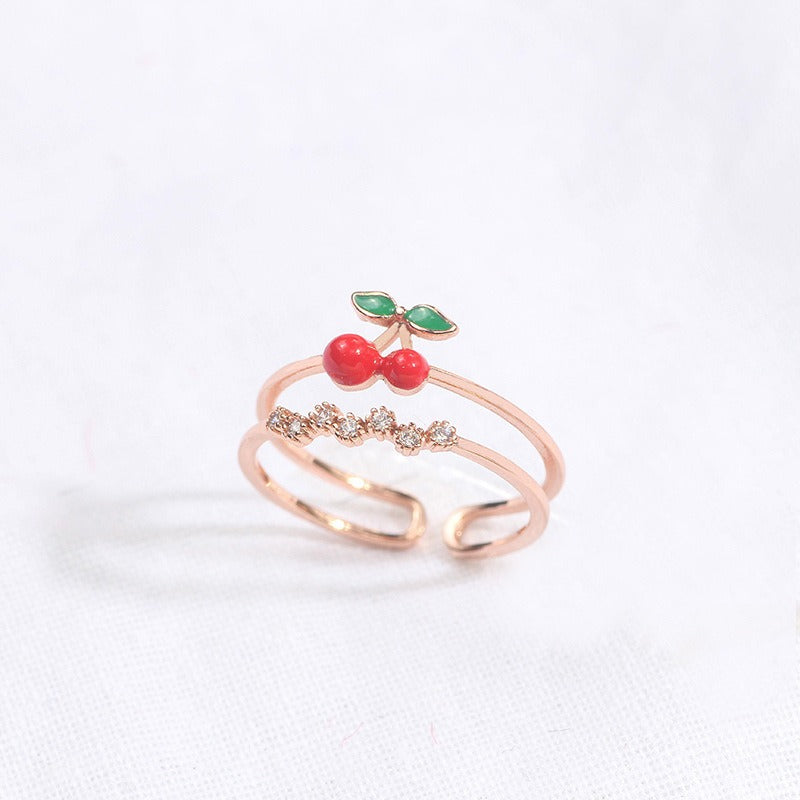 Wholesale Cute Oil Dripping Cherry Adjustable Ring ACC-RS-MDD003
