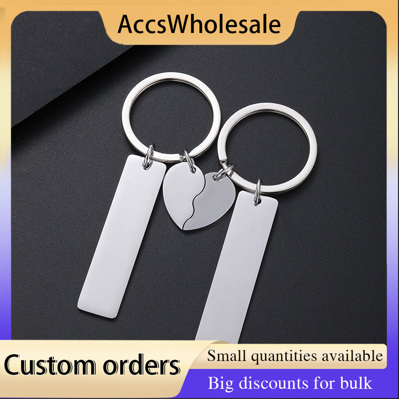 Custom Keychain with Laser Engraved Text or Logo - Multi-color Heart Charm Engraved Metal Keychain