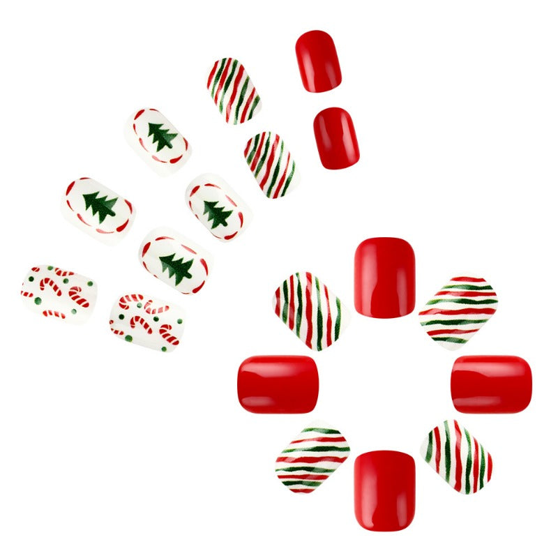 Wholesale 24 Pieces/box Christmas Candy Cane Nails Kits Nail Stickers ACC-NS-MiKe003
