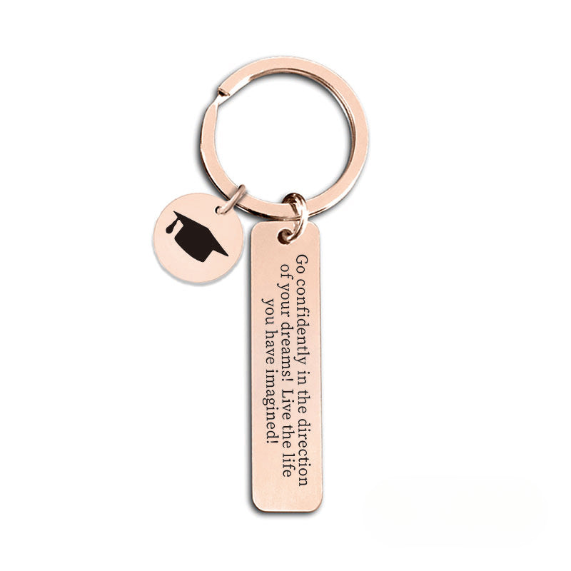 Wholesale 2024 Graduation Season Inspirational Phrases Square Stainless Steel Keychain ACC-KC-Ganggu013