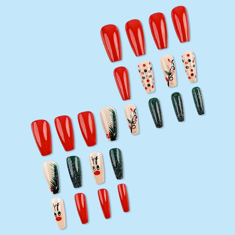 Wholesale 24 Pieces/box Christmas Cartoon Elk Nails Kits Nail Stickers ACC-NS-QXJ034