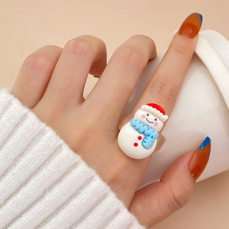 Wholesale Christmas Personalized Cute Cartoon Santa Claus Rings ACC-RS-HanSJ001
