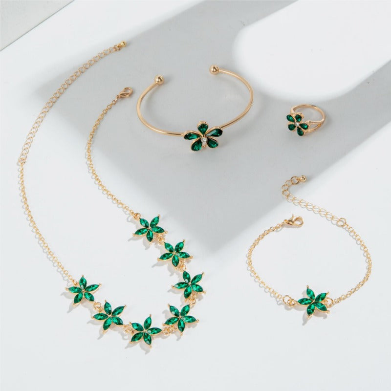 Wholesale Light Luxury Emerald Diamond Flower Necklace Set ACC-NE-YongGe025