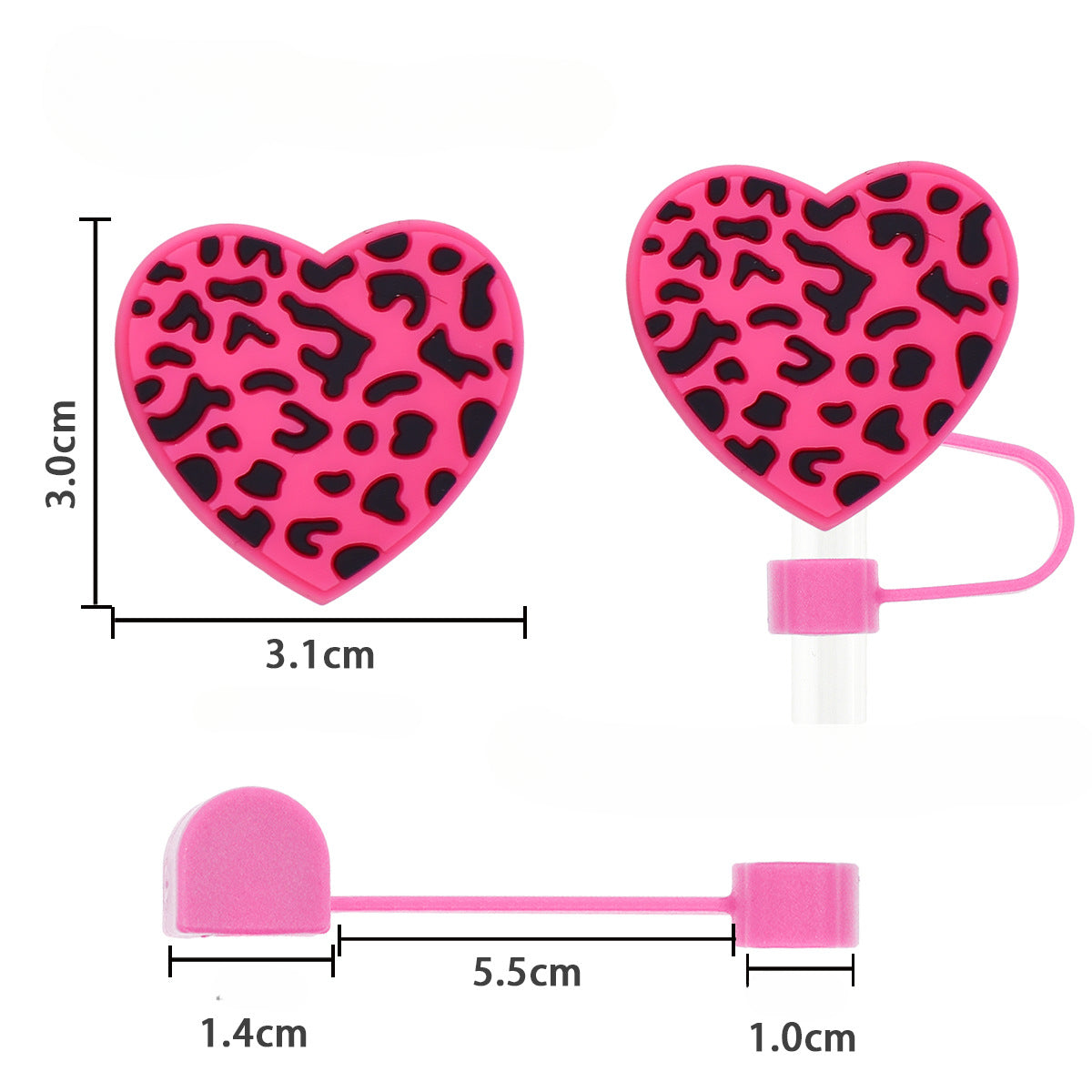 Wholesale Random 10mm 100pcs Leopard Print Love Straw Tube Cap Soft Glue Straw Decoration Straw Cover ACC-SCR-RYY031