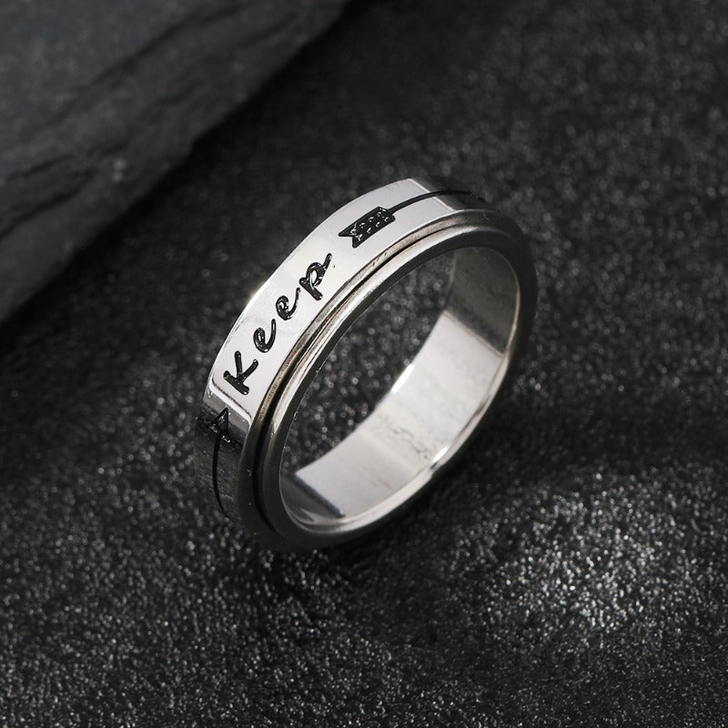 Wholesale English Letter Rotating Decompression Ring Stainless Steel Ring ACC-RS-ZhongQi001