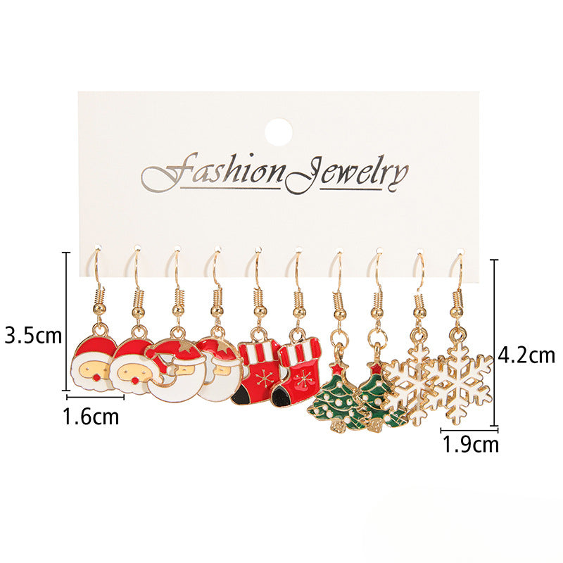Wholesale Christmas Earrings 5 pairs Set Santa Claus Snowflake Earrings ACC-ES-Zhey006