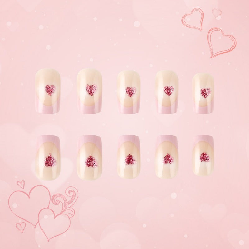 Wholesale 24 Pieces/box Valentine's Day Glitter Heart Nails Kits Nail Stickers ACC-NS-MiKe028