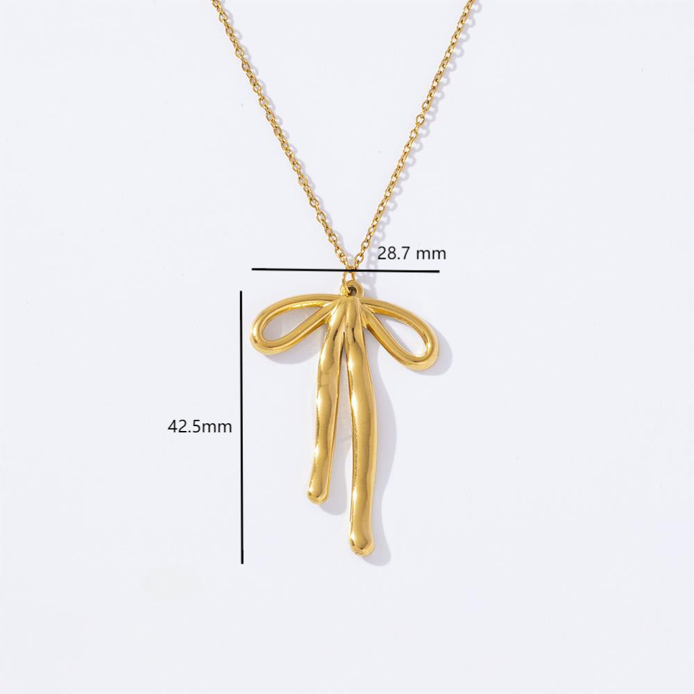 Wholesale Stainless Steel Electroplated 18K Gold Bow Necklaces ACC-NE-YuHui005