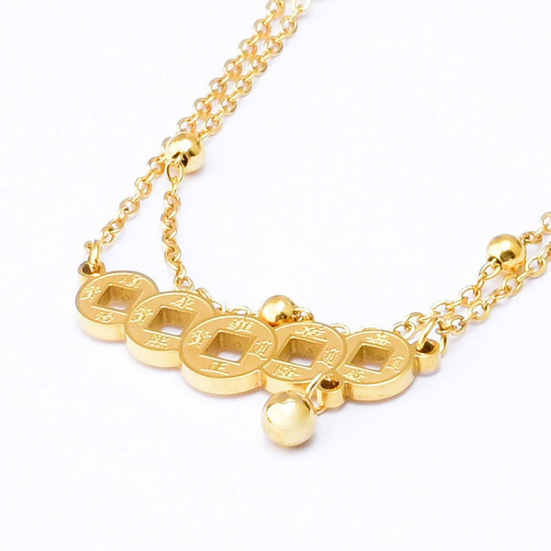 Wholesale Titanium Steel Double Layer Chain Copper Coin Anklet ACC-AS-Liyan001