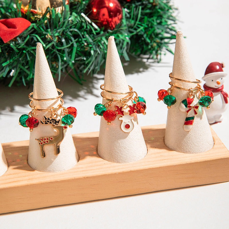 Wholesale 3pcs/set Elk Cane Christmas Cute Bell Animal Pendant Ring Set ACC-RS-YongGe016