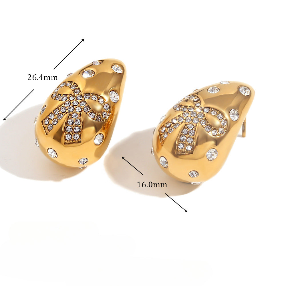 Wholesale Stainless Steel Earrings 18K Gold Plated Earrings Water Drop Diamond Butterfly Earrings ACC-ES-MengJia001