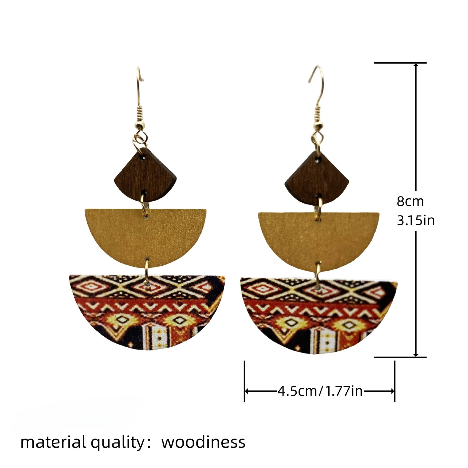 Wholesale Retro Bohemian Wood Paint Pattern Geometric Stitching Earrings ACC-ES-FX074