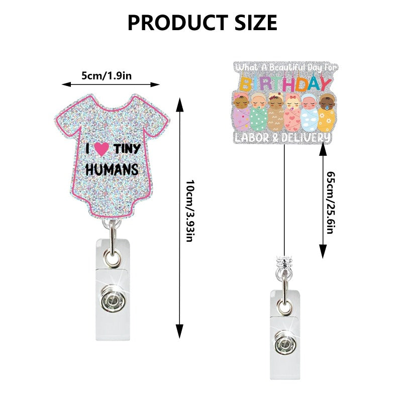 Wholesale Acrylic Glitter Footprint Clothes Baby Retractable Rotating Badge Keychain ACC-KC-QiDing014