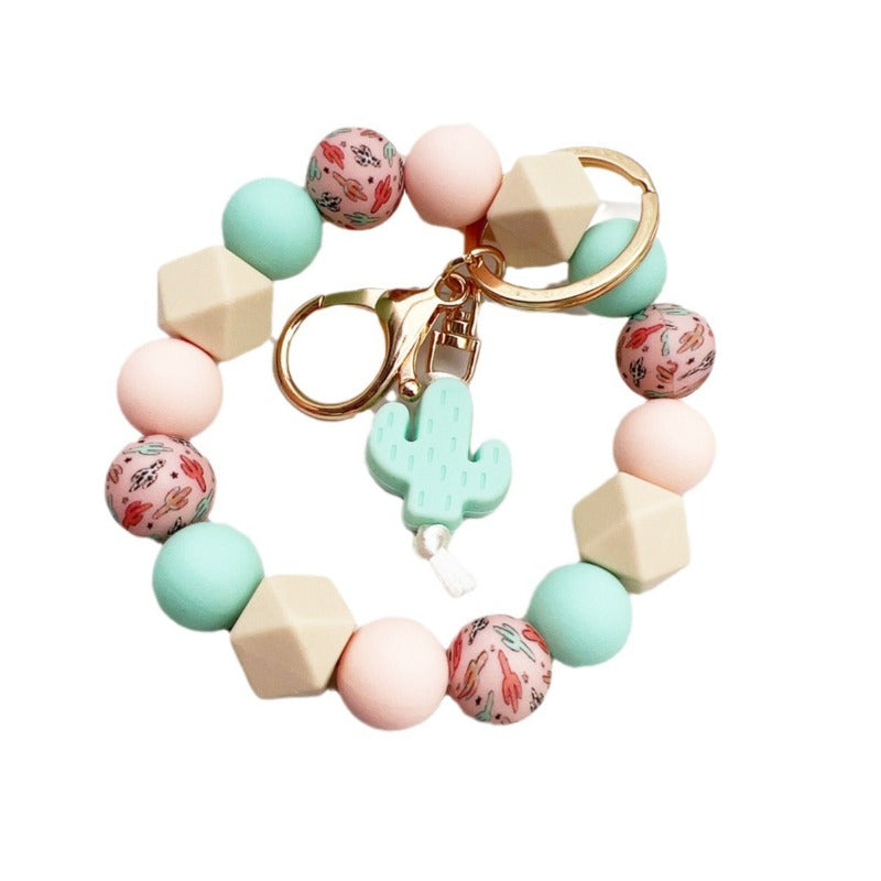 Wholesale Cactus Printed Silicone Beaded Keychain ACC-KC-JiuYa003