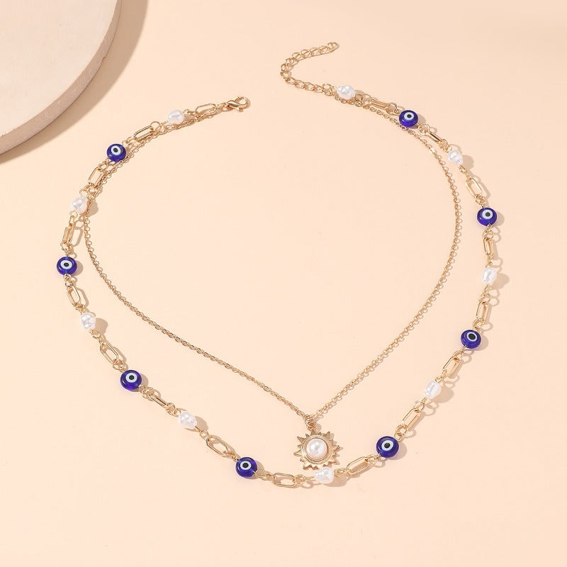 Wholesale Light Luxury Devil Eye Chain Sun Pendant Double Clavicle Necklaces ACC-NE-GaoTu003