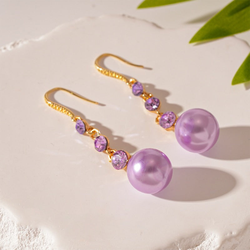 Wholesale Violet Man-made Pearl Diamond Geometric Ball Earrings ACC-ES-JingQiao004