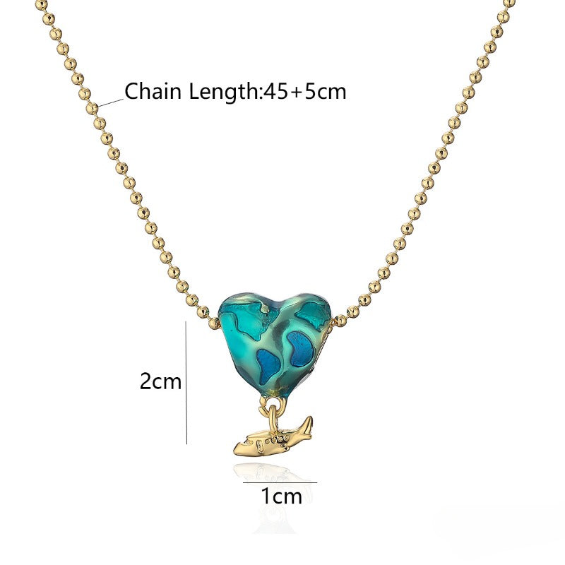 Wholesale Real Gold Zircon Oil Drop Love Airplane Pendant Necklace ACC-NE-AG009