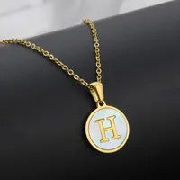 Wholesale Titanium Steel Necklace Round Shell Letter Necklace ACC-NE-BaiTian005