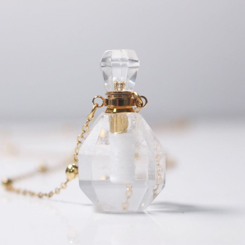 Wholesale Natural White Crystal Perfume Bottle Fragrance Essential Oil Empty Bottle 18K Necklace Sweater Chain ACC-NE-HFT001
