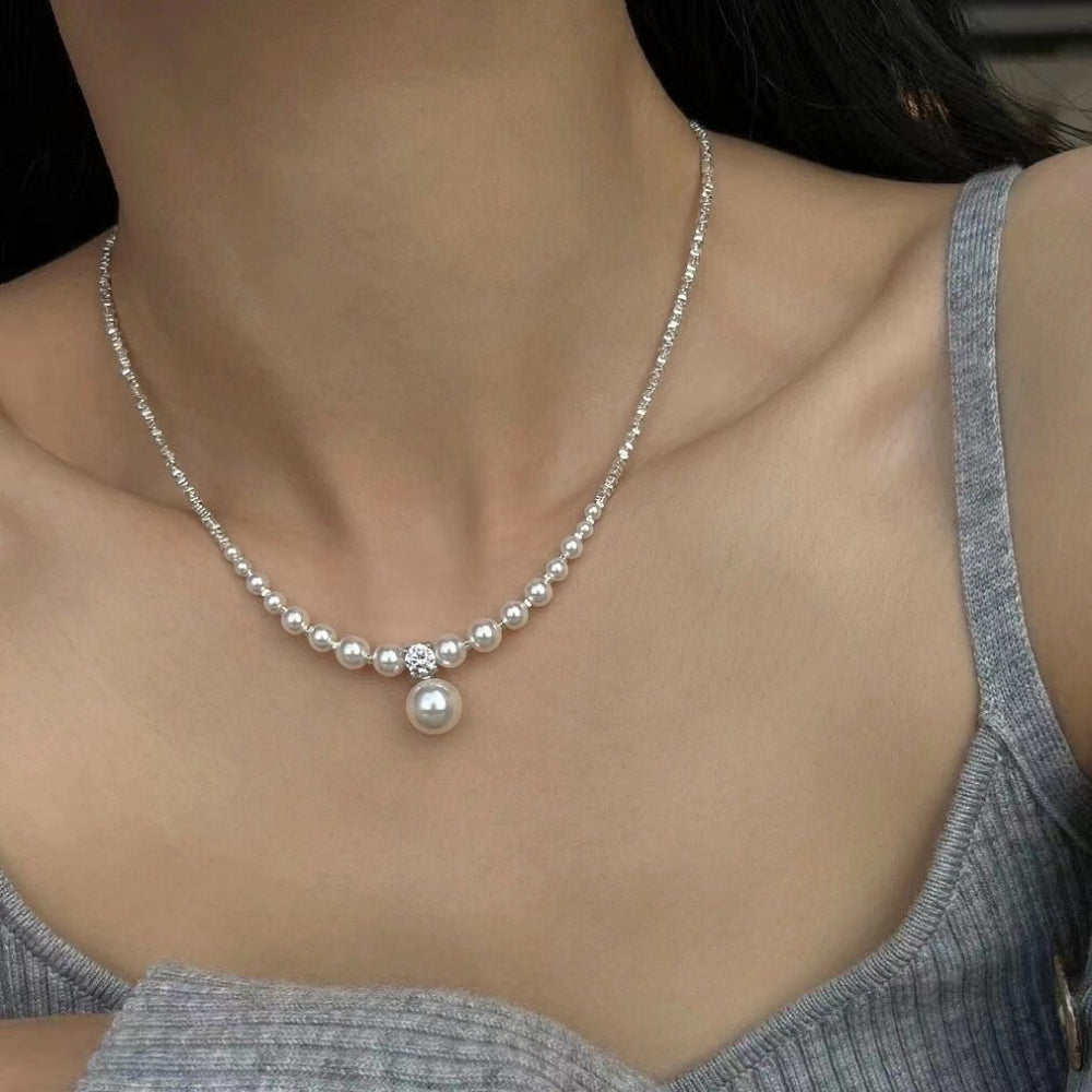 Wholesale Fashion Niche Broken Silver Pearl Necklace Clavicle Chain Choker Necklace ACC-NE-Mengx001