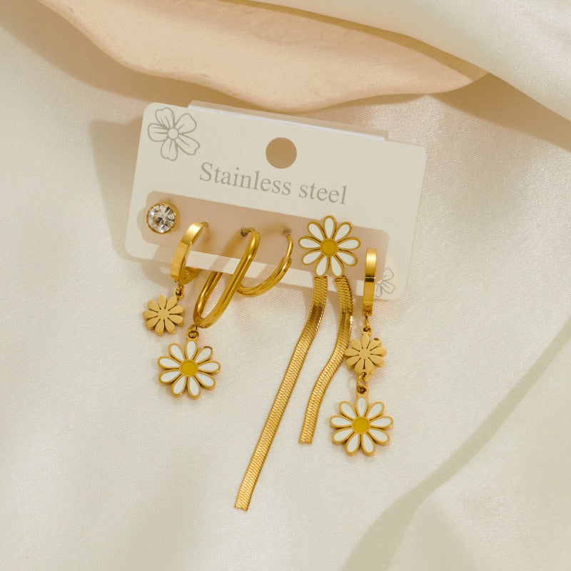 Wholesale Star Moon Flower Titanium Steel Earrings Set ACC-ES-BangJie004