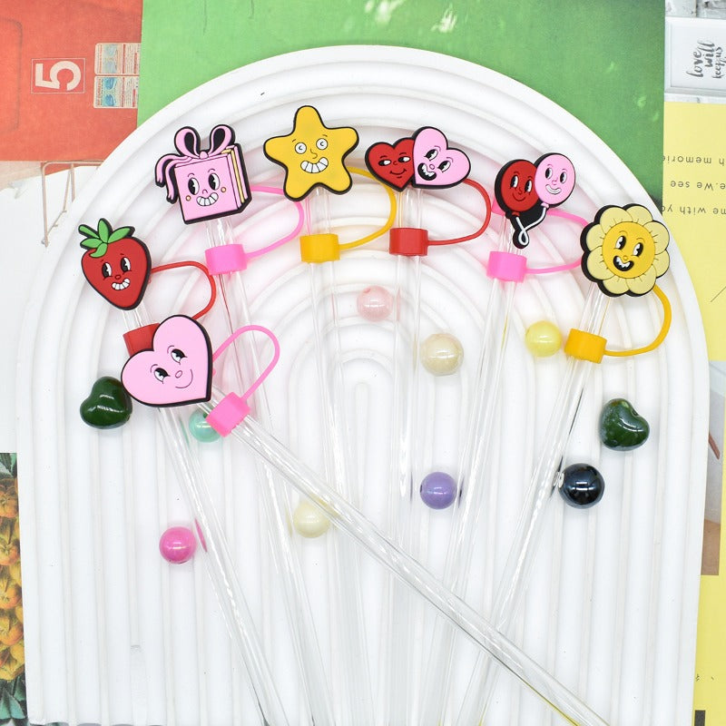 Wholesale Random 100pcs Valentine's Day Love 10mm PVC Soft Straw Tube Cap ACC-SCR-RYY122