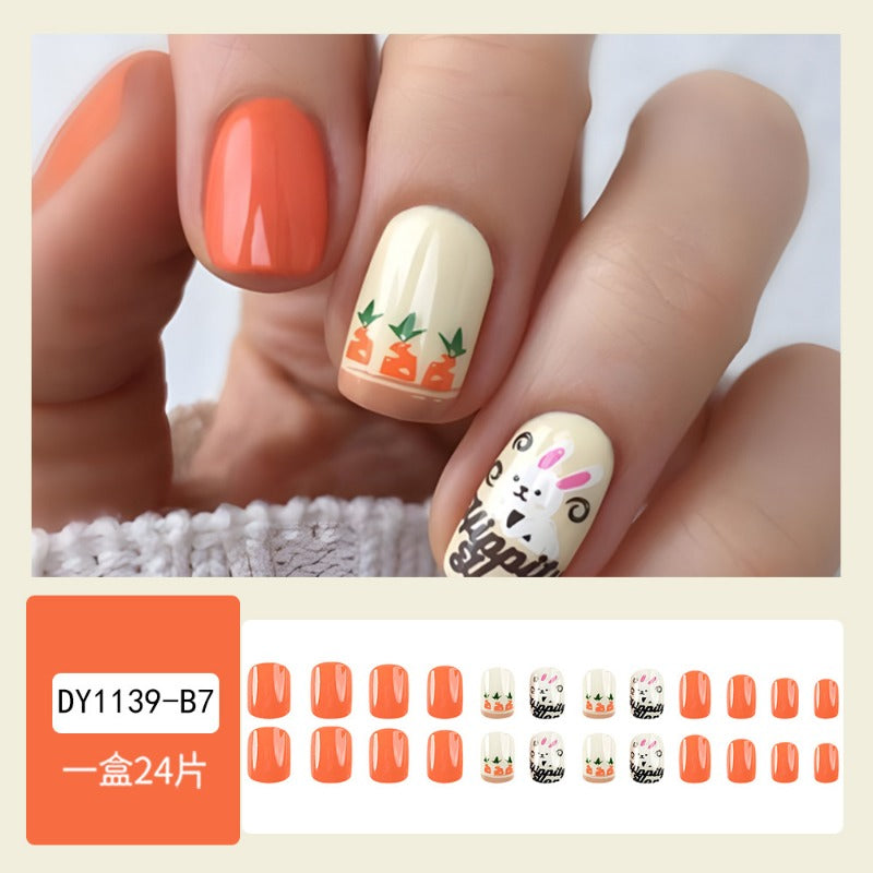 Wholesale 24 Pieces/box Easter Carrot Cartoon Bunny Nails Kits Nail Stickers ACC-NS-QXJ001