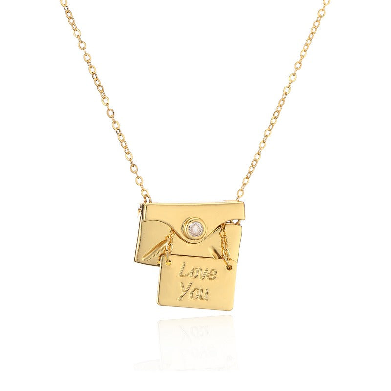 Wholesale Copper Plated Real Gold Pull-Out Envelope Pendant Necklace ACC-NE-AG011