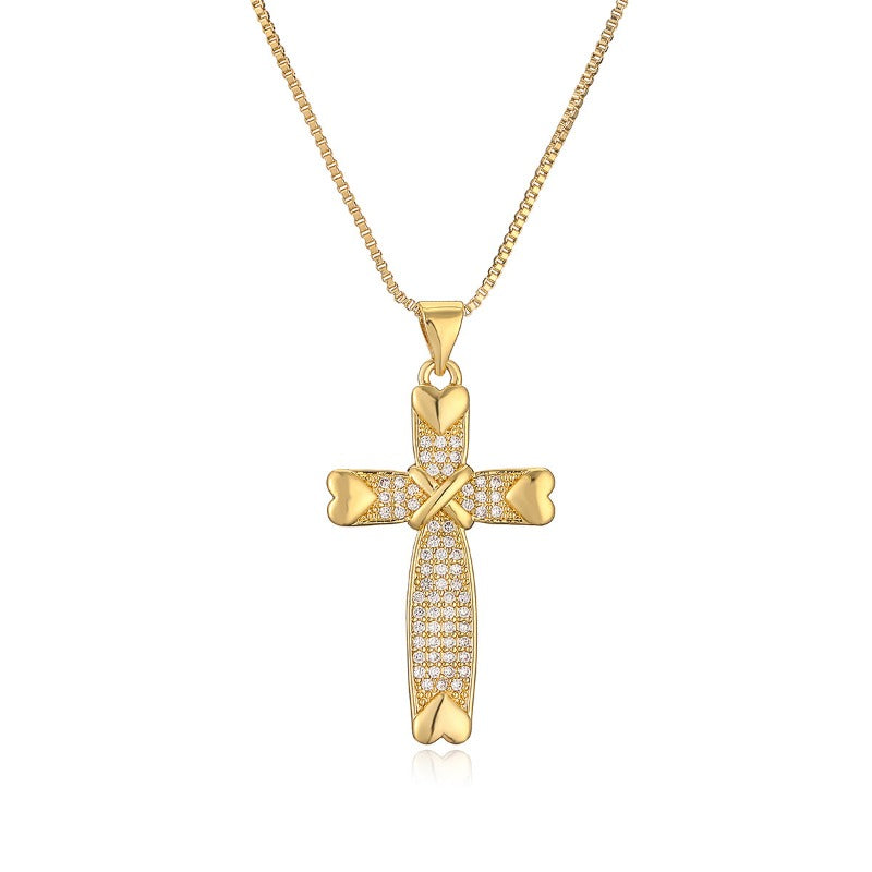 Wholesale Simple Copper Plated 18K Gold Zircon Cross Pendant Necklace ACC-NE-AoGu006