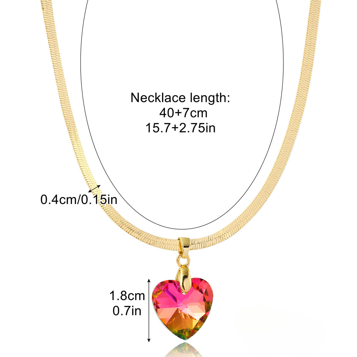 Wholesale Colorful Crystal Pendant Love Necklace Flat Snake Bone Chain ACC-NE-ManYi009