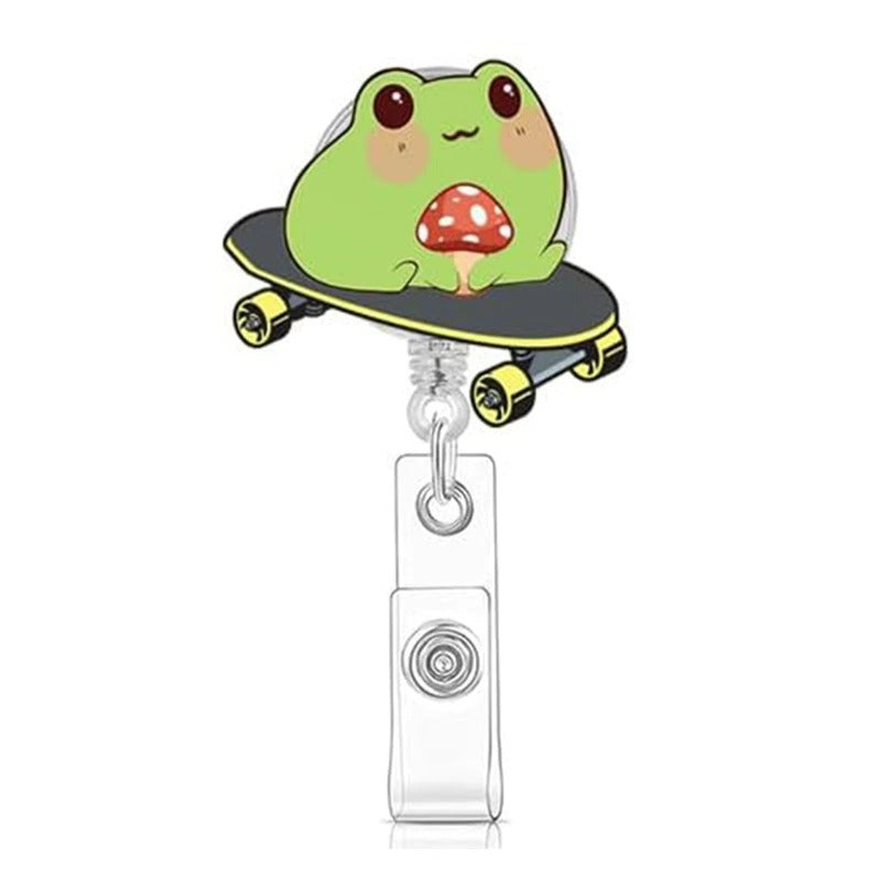 Wholesale Skateboard Frog Mushroom Frog Rotatable Retractable Badge Keychain ACC-KC-LingYu018