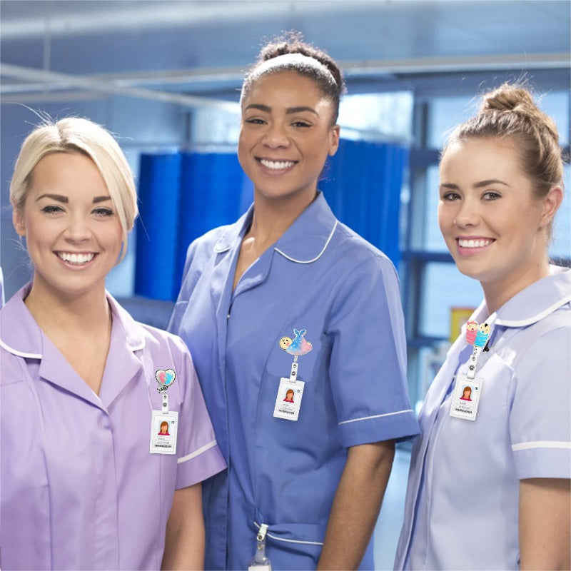 Wholesale Acrylic Baby Feet Rotating Nurse Telescopic Badge Scroll Keychain ACC-KC-LingYu009