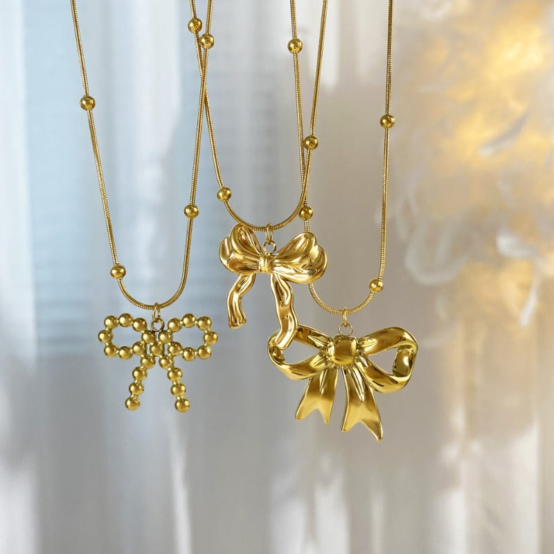 Wholesale 18K Titanium Steel Bow Necklace ACC-NE-YuXun001