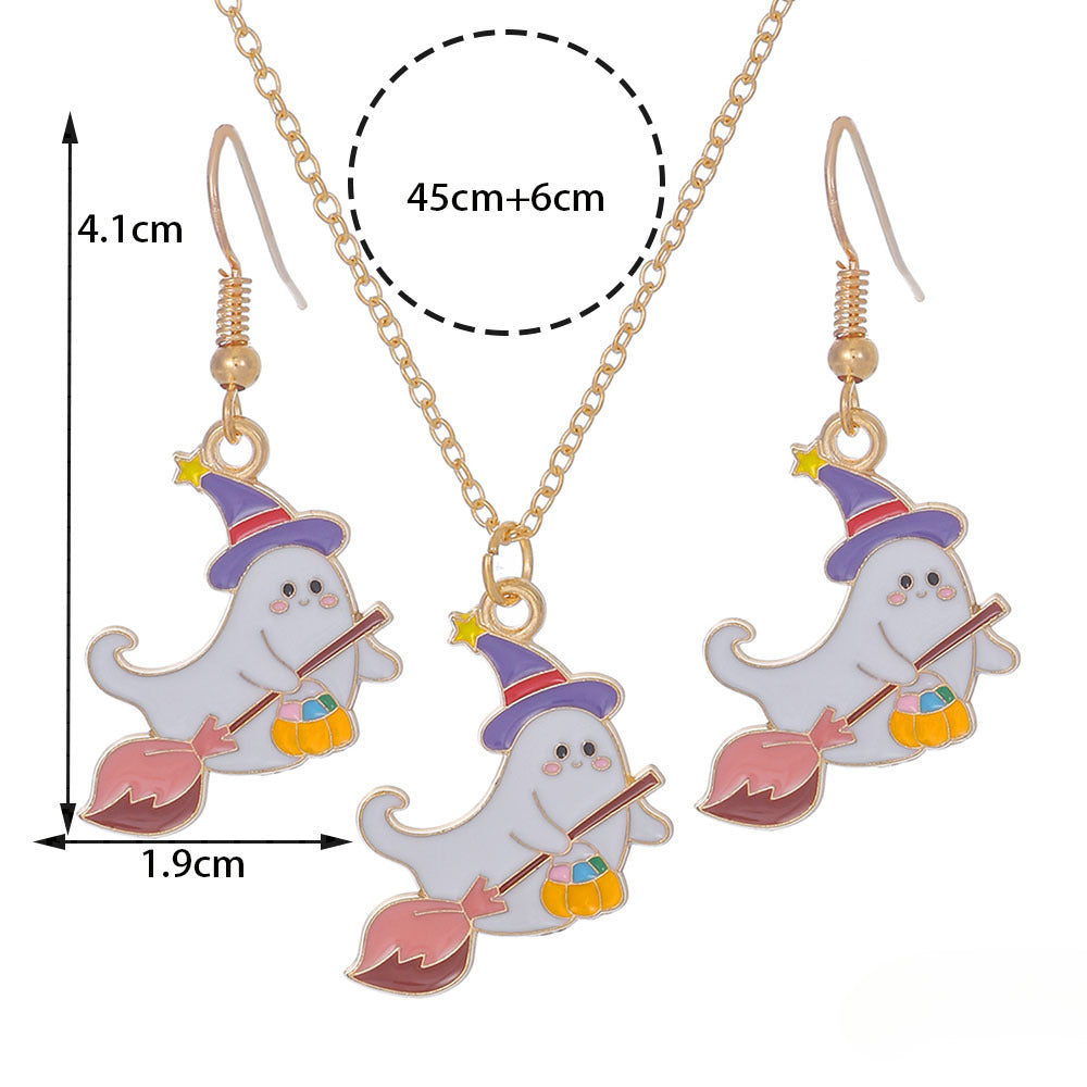Wholesale Halloween Cartoon Funny Ring Ghost Earrings Necklaces Set ACC-NE-Zhey005