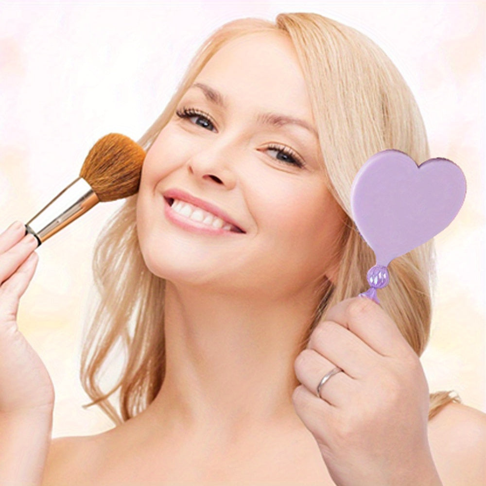 2pcs/set DIY Beadable Handle Mirror and Heart Shaped Pen Combination DIY Gift Office Gift Random Makeup Mirror