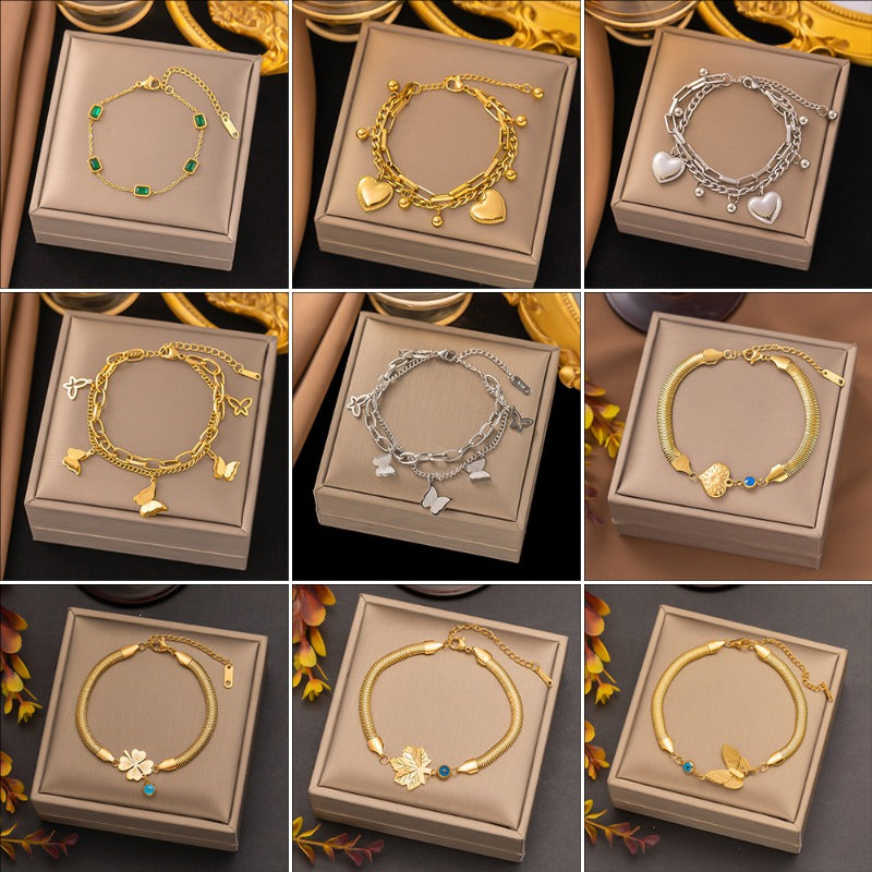 Wholesale Multi-layer Stainless Steel Round Beads Love Heart Titanium Steel Bracelet ACC-BT-Qinji005