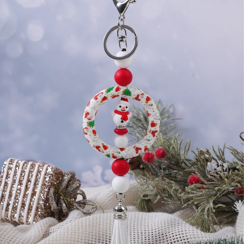Wholesale Christmas Decoration DIY Beaded Round Silicone Keychain ACC-KC-JiuYa013