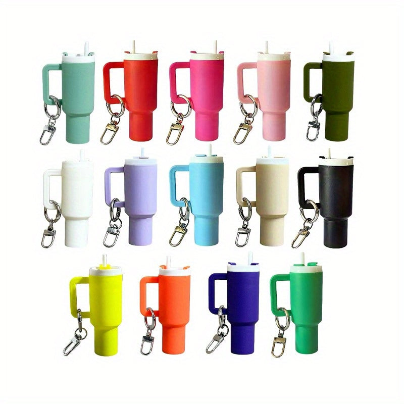 14pcs Mini Tumbler Cup Keychain Chapstick Holder, Water Bottle Keychain, Lipstick Holder, Pill And Coin Storage Box, Perfect DIY Gift