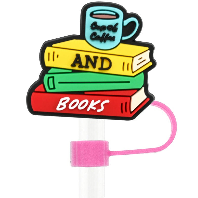 Wholesale Random 100pcs Bookworm Series 10mm PVC Soft Straw Tube Cap  ACC-SCR-RYY115