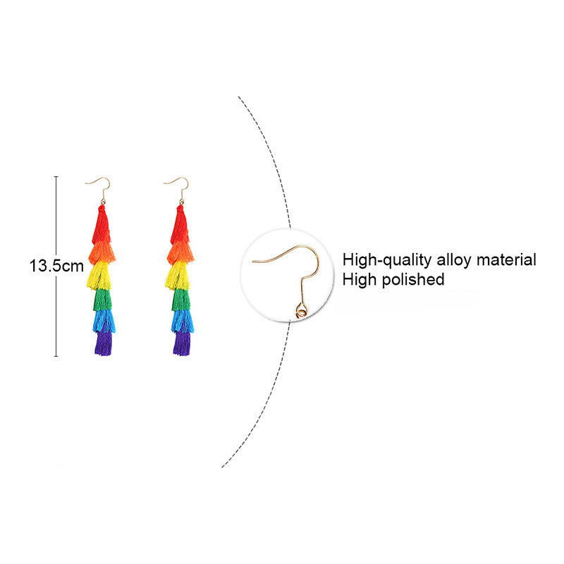 Wholesale Color Block Colorful Long Bohemian Tassel Earrings LGBT Earrings ACC-ES-Guangg001