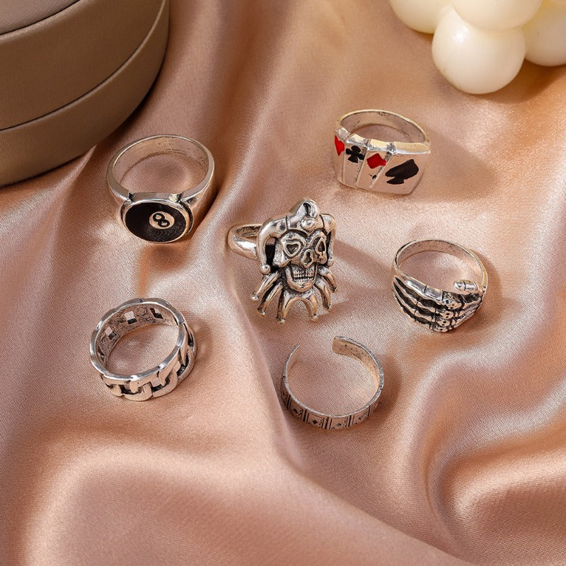 Wholesale 6pcs/set Vintage Skull Clown Ring Set ACC-RS-YueSen001