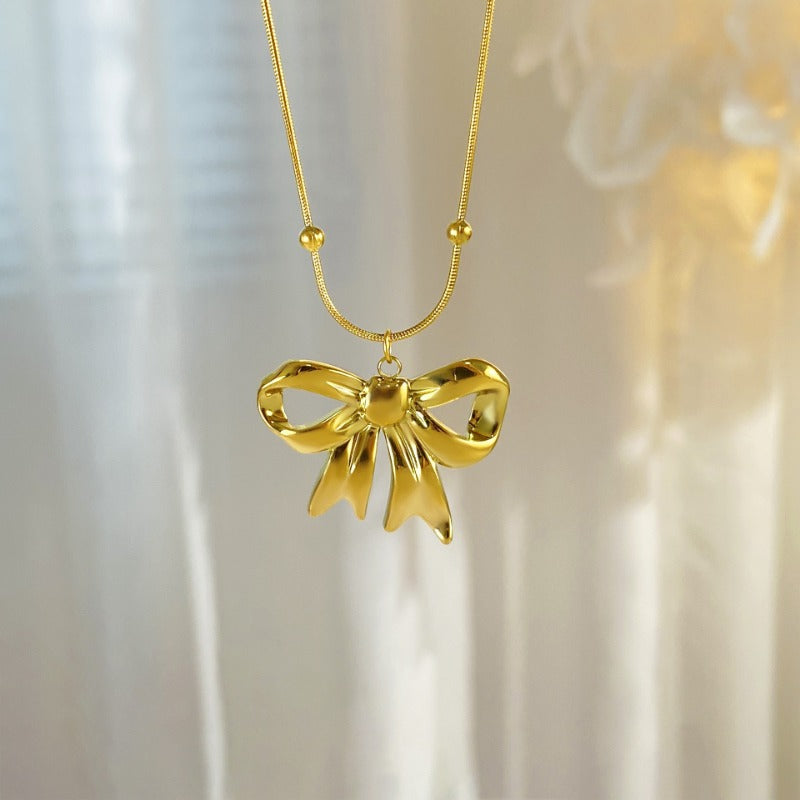 Wholesale 18K Titanium Steel Bow Necklace ACC-NE-YuXun001