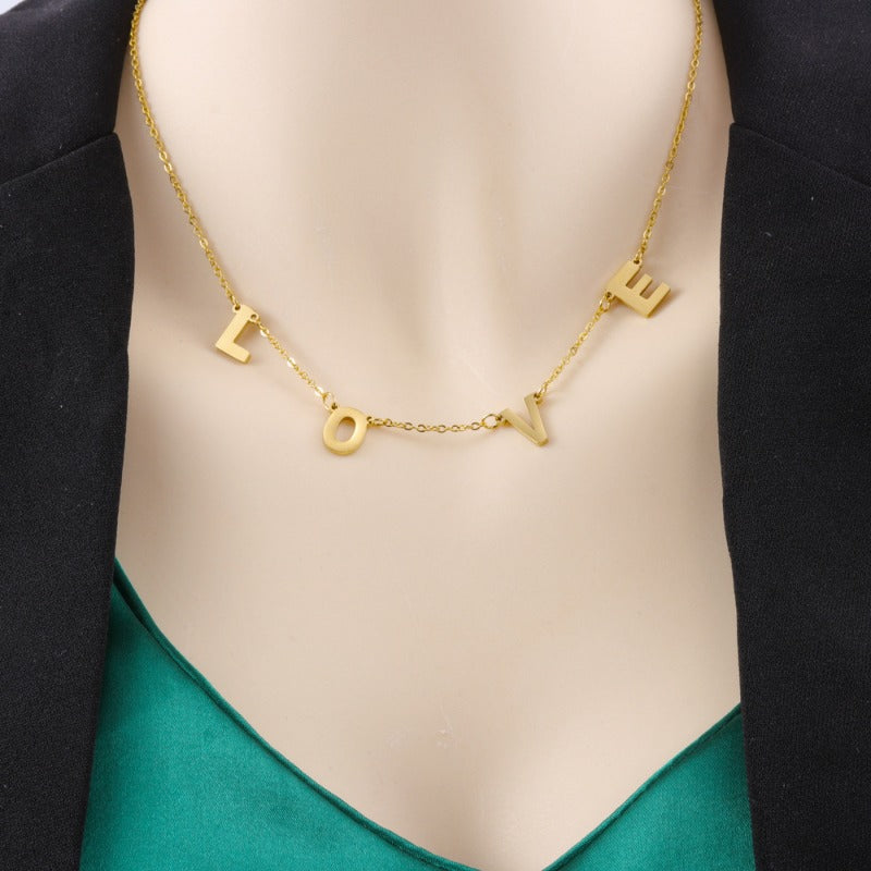 Wholesale Titanium Steel Jewelry Letter Pendant LOVE Mother's Day Necklace ACC-NE-FeiLing006