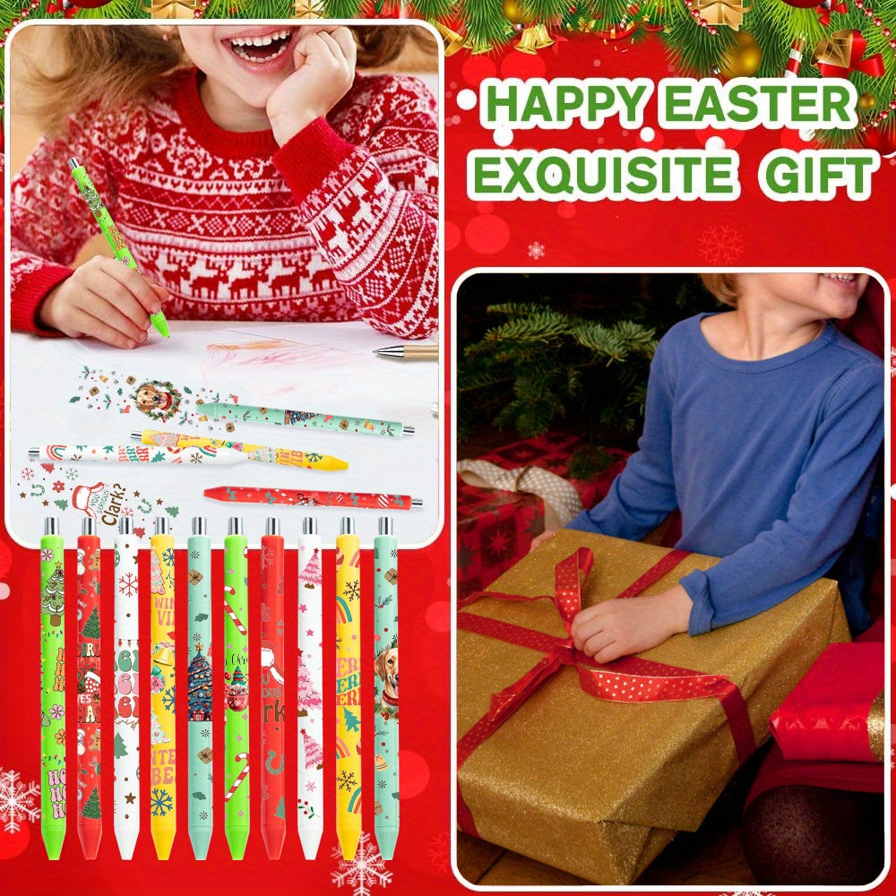 Wholesale 20pcs/40pcs Christmas UV DTF Pen Wraps & Pen Sets, Christmas Sticker Ballpoint Pens Santa Snowman Tree Xmas Writing Pens for Christmas Party Gift Office School Supplies